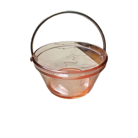 Pink Depression Glass Candy Dish Ice Bucket Chrome Handle Vintage EUC - Picture 2 of 7